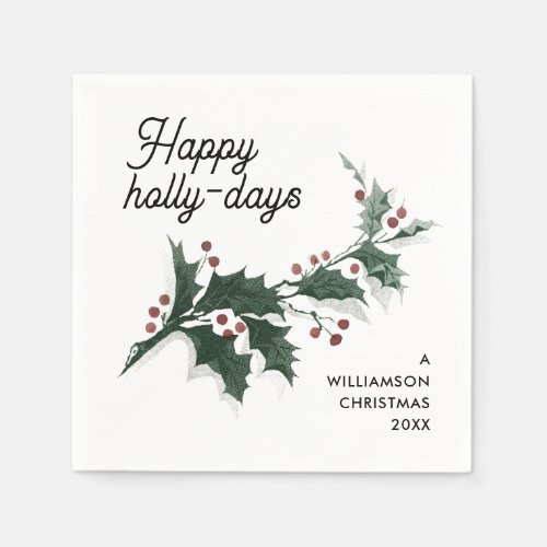 Happy Holly Days Custom Family Name Christmas Napkins