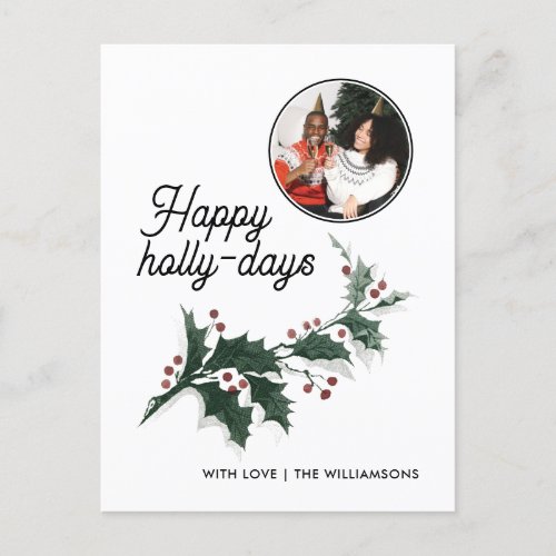 Happy Holly Days Family Photo Holiday Postcard