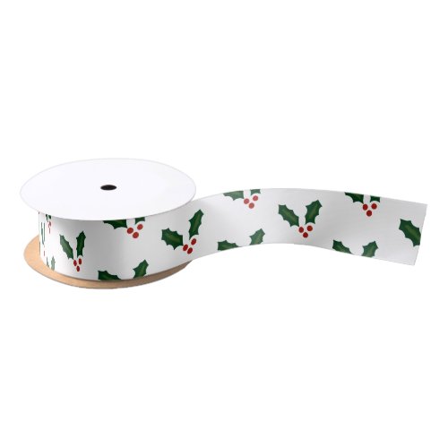 Happy Holly Days Festive Holly Pattern Satin Ribbon