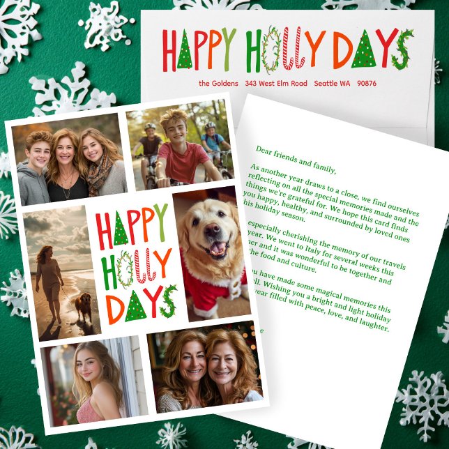 HAPPY HOLLY DAYS Hand-Drawn CUSTOM 6 PHOTO Xmas Holiday Card (HAPPY HOLLY DAYS Hand-Drawn CUSTOM 6 PHOTO Xmas Holiday Card
)