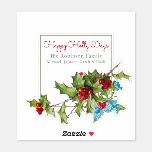 Happy Holly Days Holly  Forget me Nots Sticker