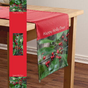 Happy Holly Days Red Berries Photographic Holiday Medium Table Runner