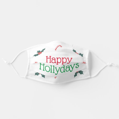 Happy Hollydays Christmas Candy Canes Holiday Adult Cloth Face Mask