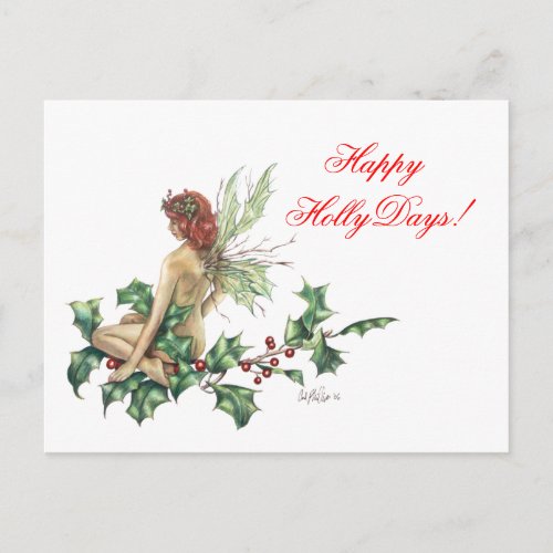 Happy HollyDays  Fairy Fantasy Art Post Card