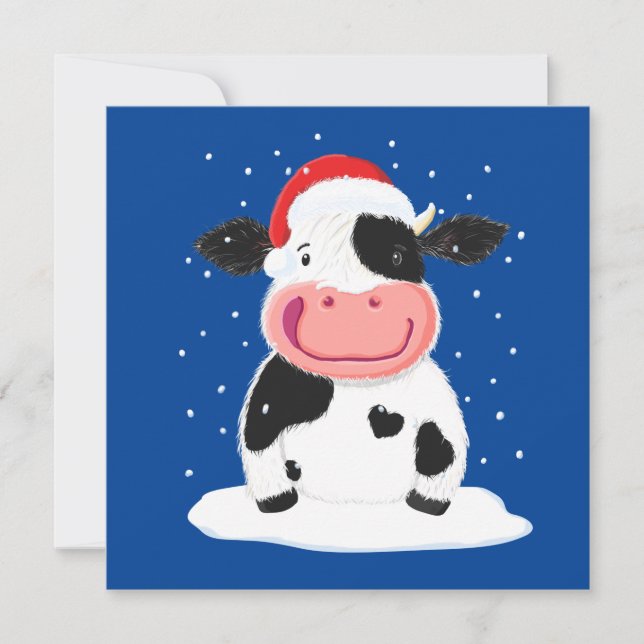 Happy Holstein Cow In The Christmas Snow (Front)