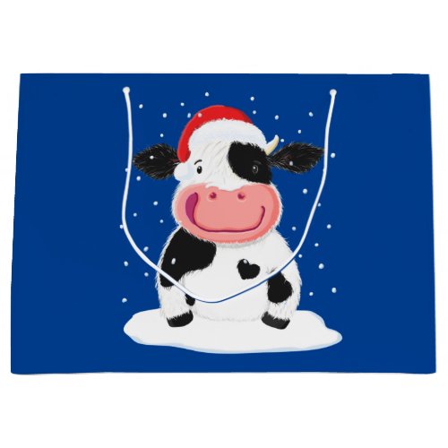 Happy Holstein Cow In The Christmas Snow Large Gift Bag