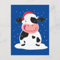 Happy Holstein Cow In The Christmas Snow Postcard