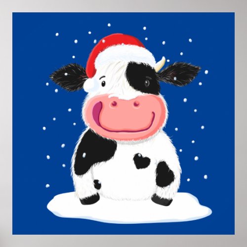 Happy Holstein Cow In The Christmas Snow Poster