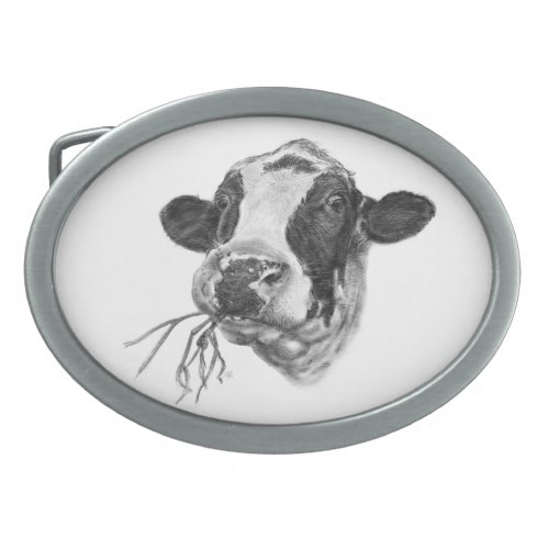 Happy Holstein Friesian Dairy Cow Oval Belt Buckle