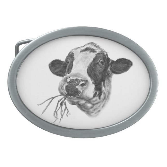 Happy Holstein Friesian Dairy Cow Oval Belt Buckle (Front)