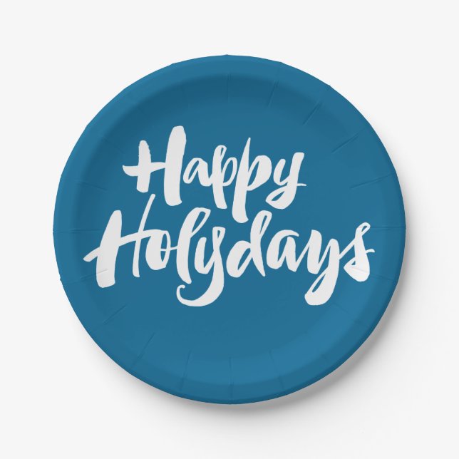 Happy Holy Days Holidays Holydays Blue Lettering Paper Plates (Front)