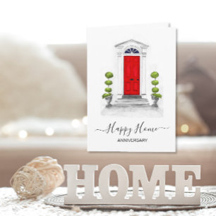 Happy Home Anniversary Card, Red Door Illustration Card