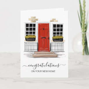 Happy Home Anniversary Card, Red Door Illustration Card
