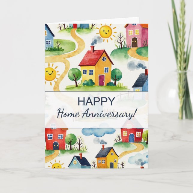 Happy Home Anniversary Cute Neighborhood Pattern Card (Front)