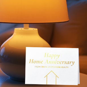 Happy Home Anniversary Elegant Real Estate Gold Foil Card