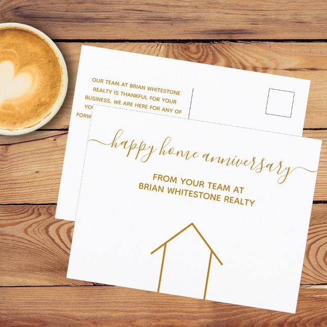 Happy Home Anniversary Gold Real Estate Company Postcard (Creator Uploaded)