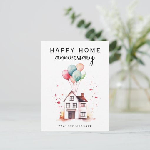 Happy Home Anniversary House Balloons Realty Postcard | Zazzle