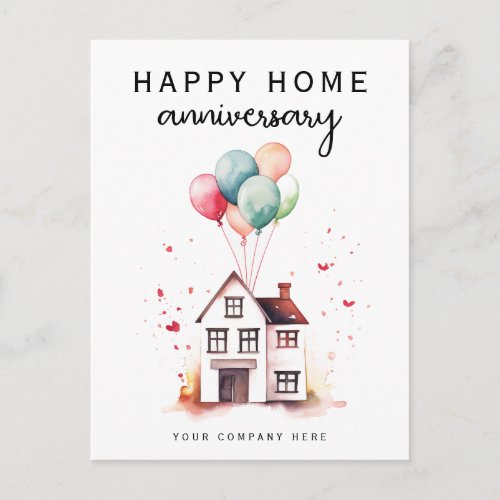 Happy Home Anniversary House Balloons Realty Postcard