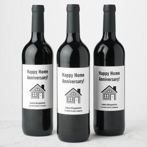 Happy Home Anniversary Real Estate Agent Wine Label