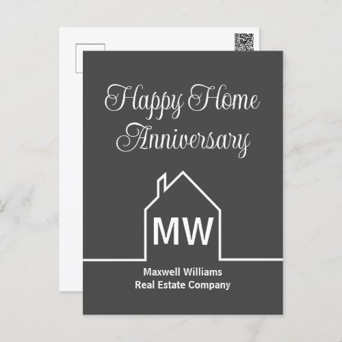 Happy  Home Anniversary Real Estate Company Grey Postcard