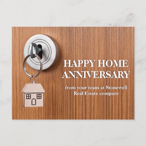 Happy Home Anniversary Real Estate Key in Door Postcard