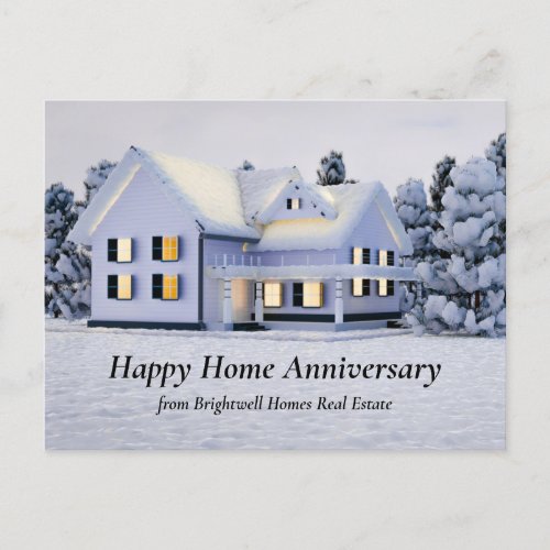 Happy Home Anniversary Winter Home Snow on Trees Postcard