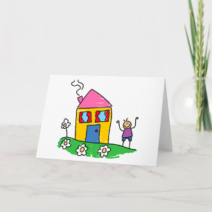 Happy Home Colorful House and Stick Figure Card
