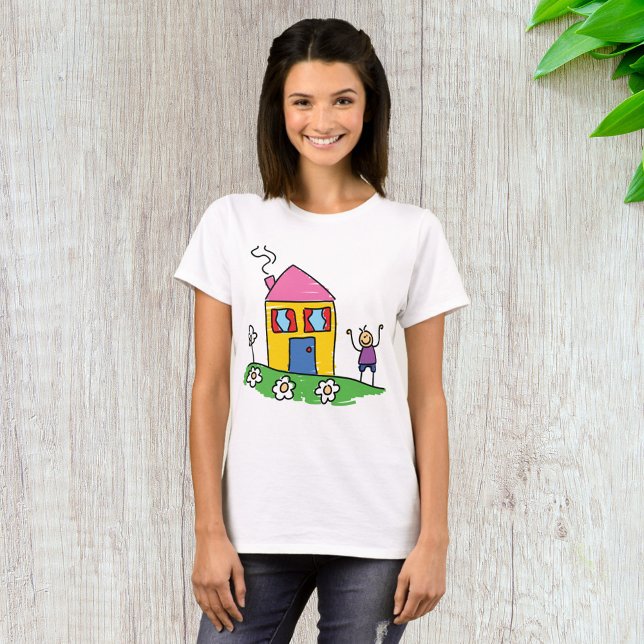 Happy Home Colorful House and Stick Figure  T-Shirt (Creator Uploaded)