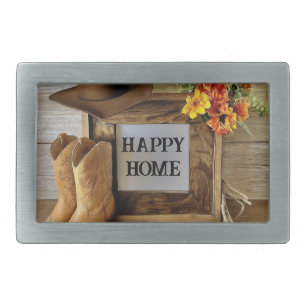 Happy Home Cowgirl Cowboy Style With Cowboy Boots Belt Buckle