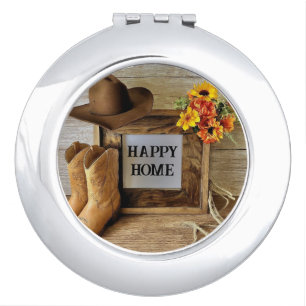 Happy Home Cowgirl Cowboy Style With Cowboy Boots Compact Mirror