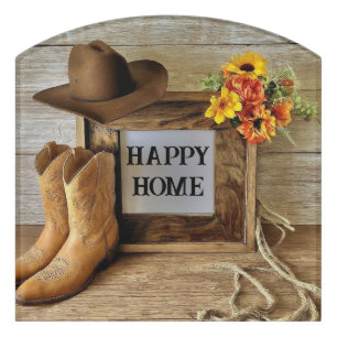 Happy Home Cowgirl Cowboy Style With Cowboy Boots Door Sign