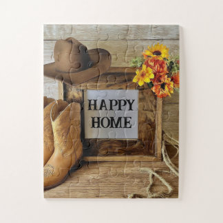 Happy Home Cowgirl Cowboy Style With Cowboy Boots  Jigsaw Puzzle