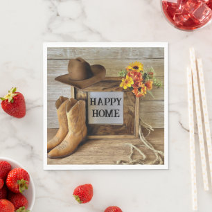 Happy Home Cowgirl Cowboy Style With Cowboy Boots Napkins