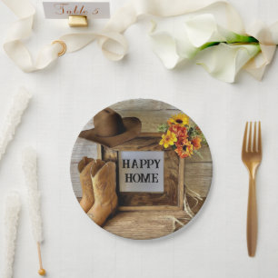 Happy Home Cowgirl Cowboy Style With Cowboy Boots  Paper Plates
