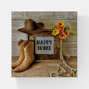 Happy Home Cowgirl Cowboy Style With Cowboy Boots Paperweight