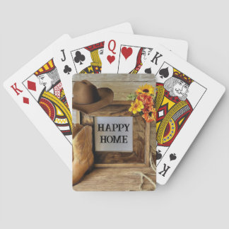 Happy Home Cowgirl Cowboy Style With Cowboy Boots  Poker Cards