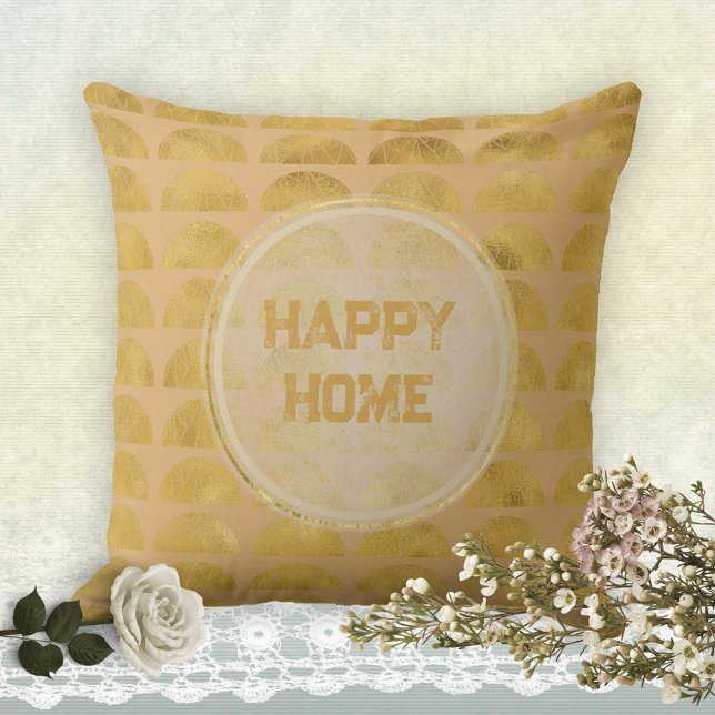 HAPPY HOME Golden Grunge Elegant Stylish Throw Pillow (HAPPY HOME Golden Grunge Elegant Stylish Throw Pillow ©Susanne Sachers - Sunny Mind Design)