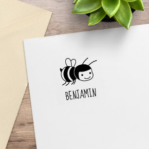 Happy Honey Bee Custom Name 1x1 Rubber Stamp