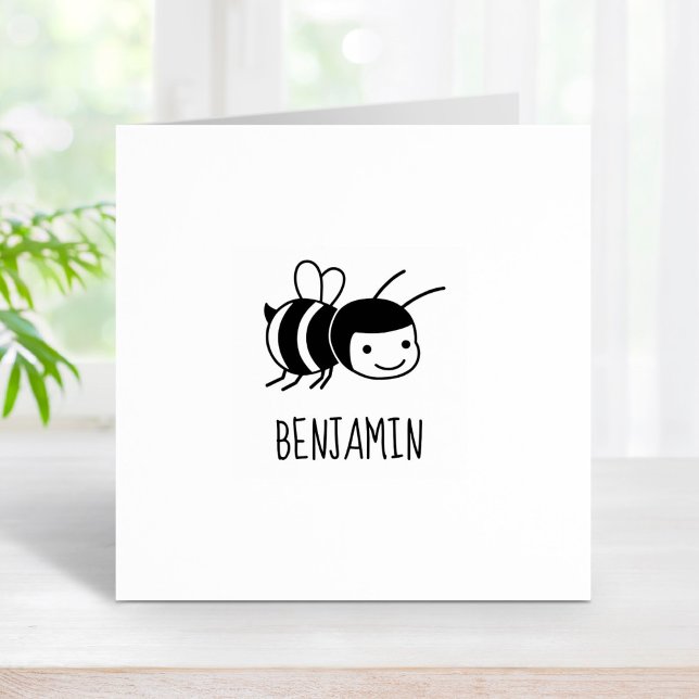 Happy Honey Bee Custom Name 1x1 Rubber Stamp (Creator Uploaded)