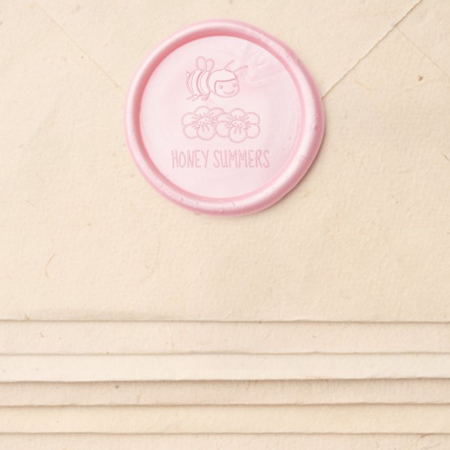 Happy Honey Bee Flowers Custom Name Wax Seal Sticker (Front)