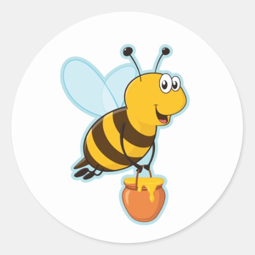 Happy Honey Bee  Honey Pot Classic Round Sticker