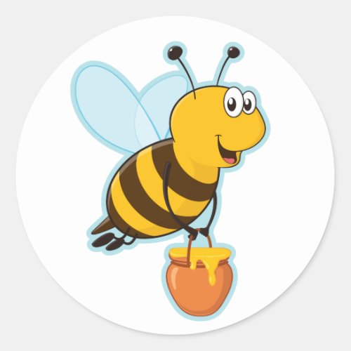 Happy Honey Bee  Honey Pot Classic Round Sticker