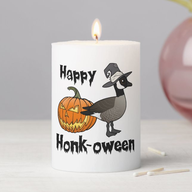 Happy Honk-oween Funny Canada Goose Halloween Pillar Candle (In Situ)