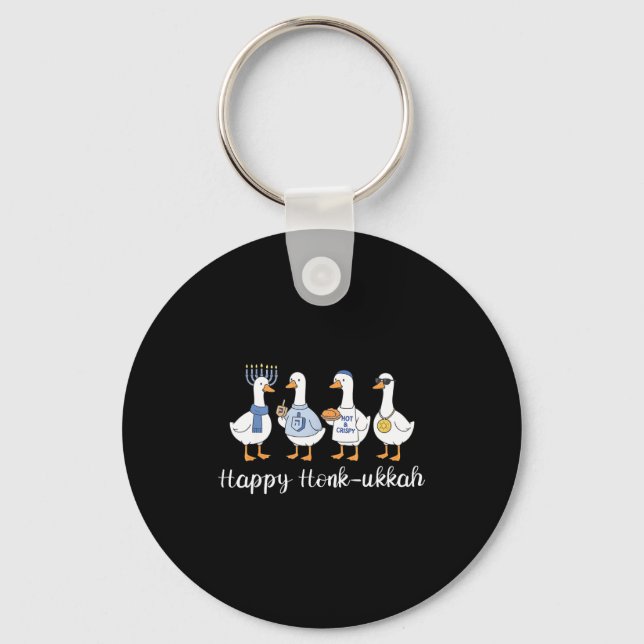 Happy Honk-ukkah Hanukkah Silly Goose Women Men Ki Keychain (Front)