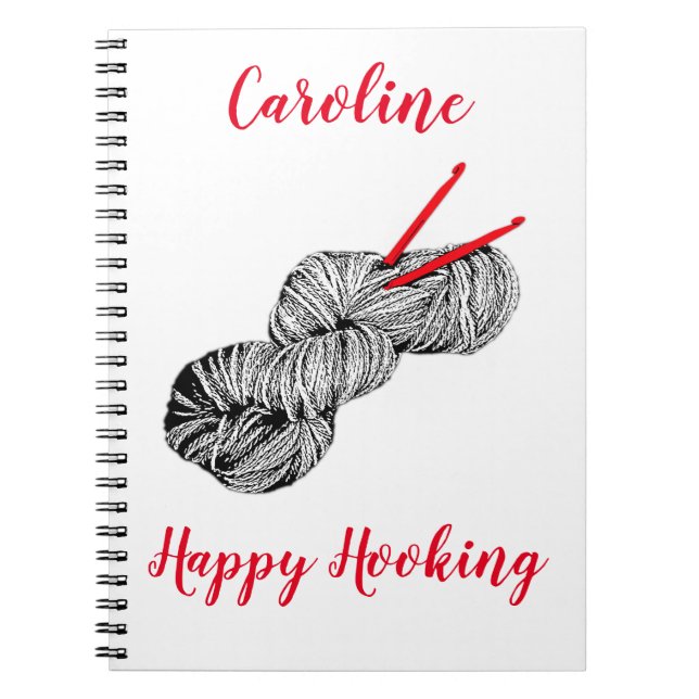 Happy Hooking, personalised crochet Notebook (Front)