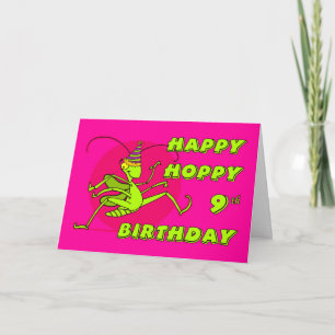 Happy Hoppy 9th Birthday with Grasshopper and Hat Card