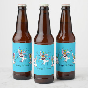Happy Hoppy Birthday Bunny Rabbits Beer Labels