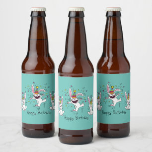 Happy Hoppy Birthday Bunny Rabbits Beer Labels