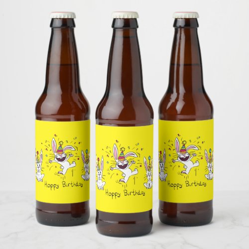 Happy Hoppy Birthday Bunny Rabbits Beer Labels