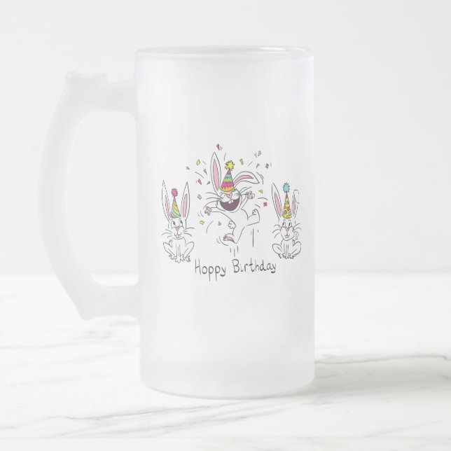 Happy Hoppy Birthday Bunny Rabbits Beer Mug (Left)